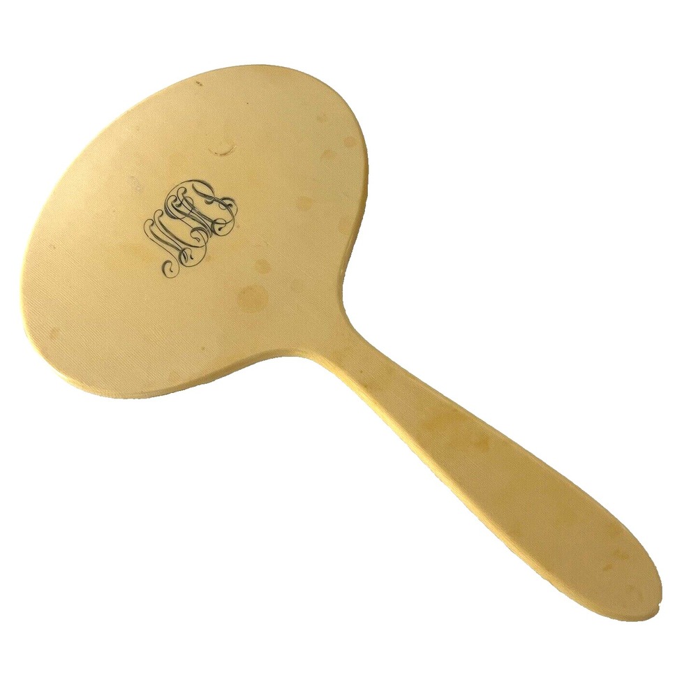 Antique Art Deco Ivorine Big Hand Mirror Celluloid Dresser Accessory Woman Retro